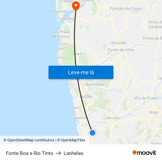 Fonte Boa e Rio Tinto to Lanhelas map