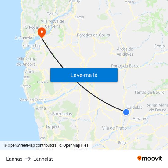 Lanhas to Lanhelas map