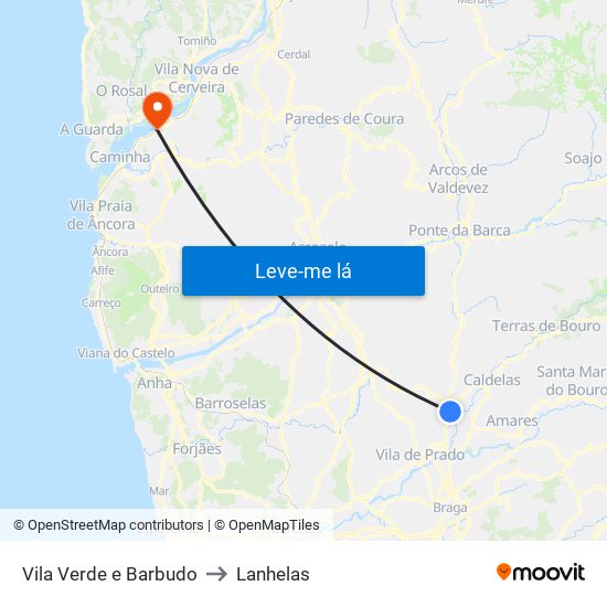 Vila Verde e Barbudo to Lanhelas map