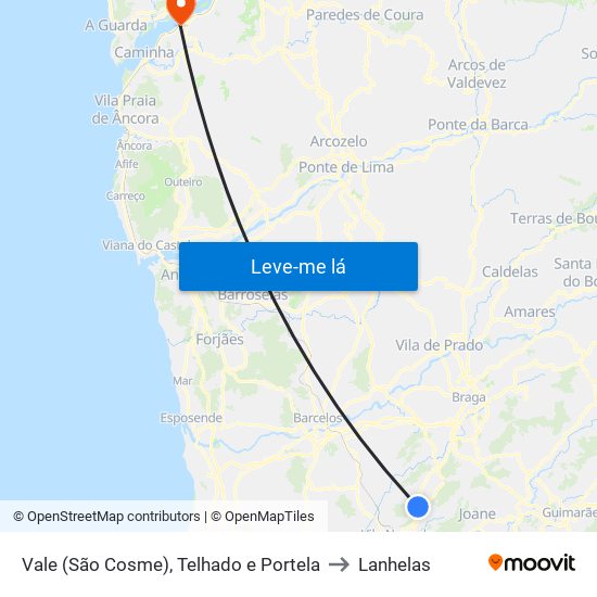 Vale (São Cosme), Telhado e Portela to Lanhelas map