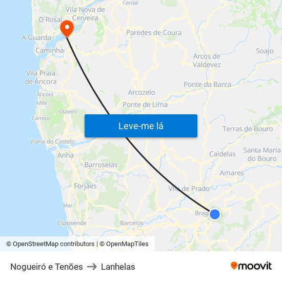 Nogueiró e Tenões to Lanhelas map