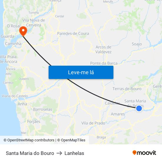 Santa Maria do Bouro to Lanhelas map