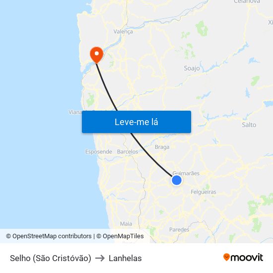 Selho (São Cristóvão) to Lanhelas map