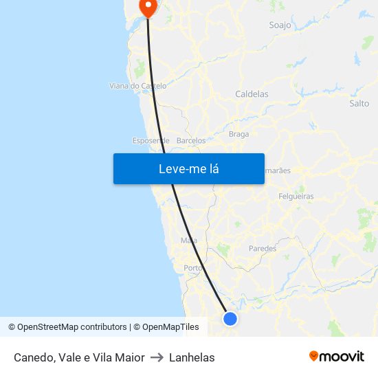 Canedo, Vale e Vila Maior to Lanhelas map
