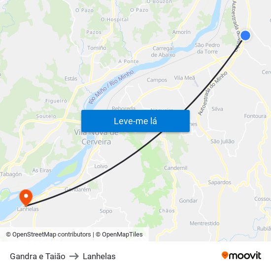 Gandra e Taião to Lanhelas map