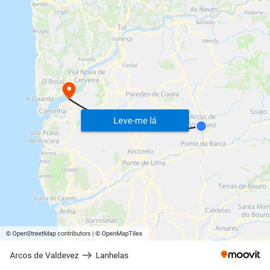 Arcos de Valdevez to Lanhelas map