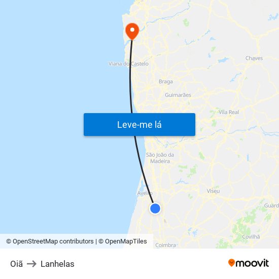 Oiã to Lanhelas map