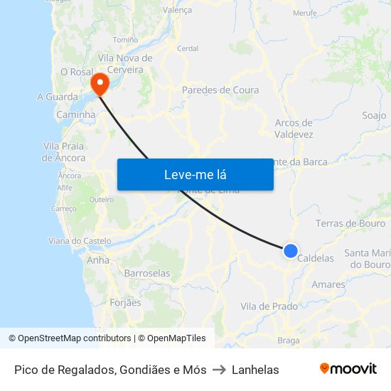Pico de Regalados, Gondiães e Mós to Lanhelas map
