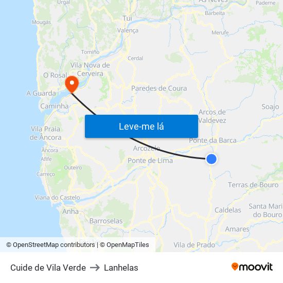 Cuide de Vila Verde to Lanhelas map