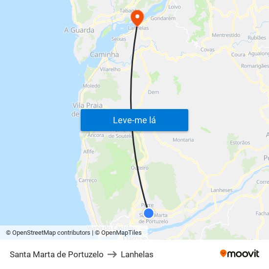 Santa Marta de Portuzelo to Lanhelas map