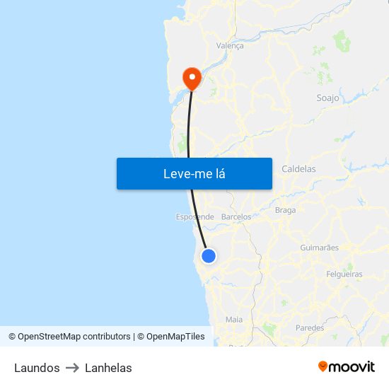 Laundos to Lanhelas map