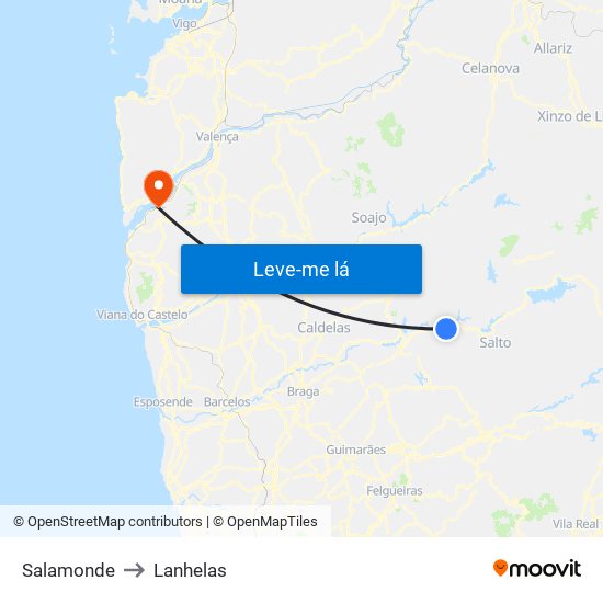 Salamonde to Lanhelas map