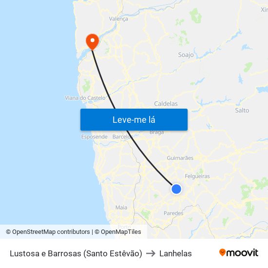 Lustosa e Barrosas (Santo Estêvão) to Lanhelas map