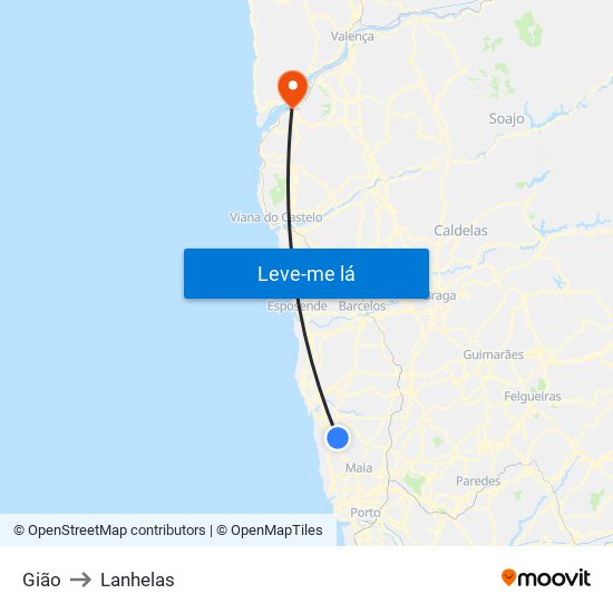 Gião to Lanhelas map