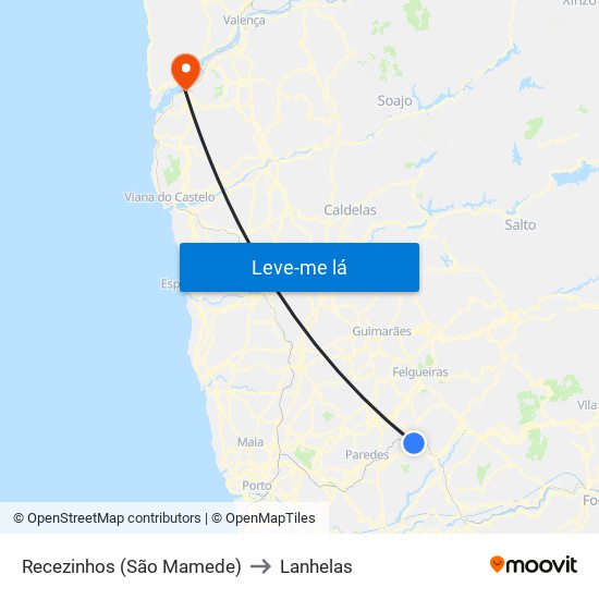 Recezinhos (São Mamede) to Lanhelas map