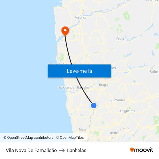 Vila Nova De Famalicão to Lanhelas map