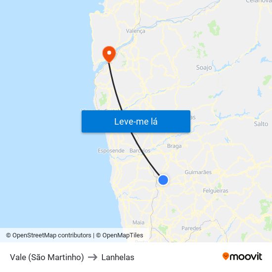Vale (São Martinho) to Lanhelas map