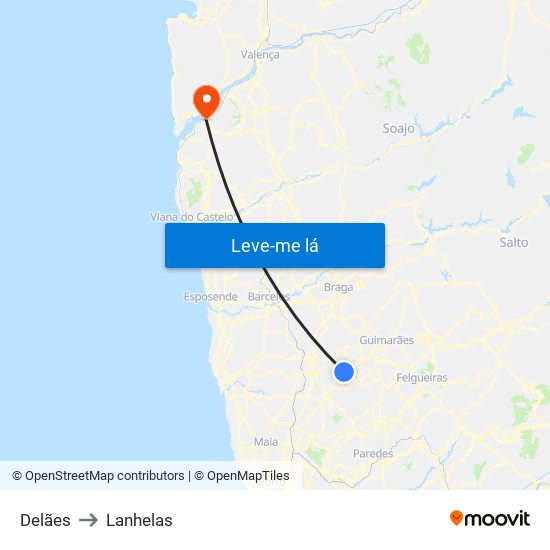 Delães to Lanhelas map