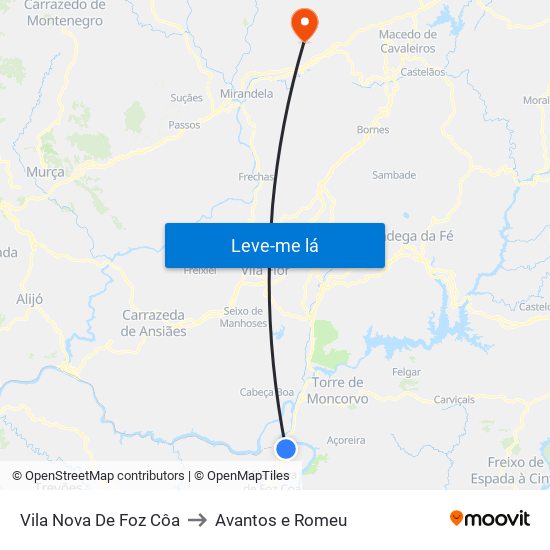 Vila Nova De Foz Côa to Avantos e Romeu map