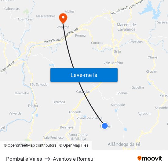 Pombal e Vales to Avantos e Romeu map