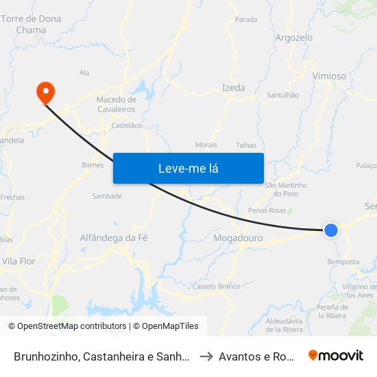 Brunhozinho, Castanheira e Sanhoane to Avantos e Romeu map
