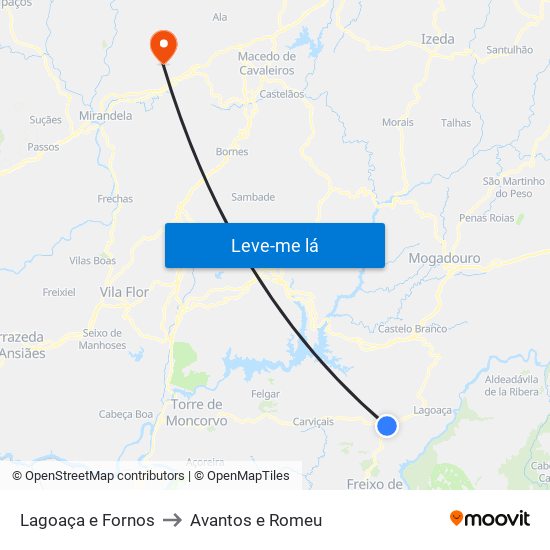 Lagoaça e Fornos to Avantos e Romeu map