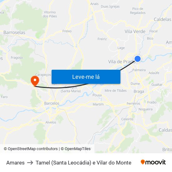 Amares to Tamel (Santa Leocádia) e Vilar do Monte map