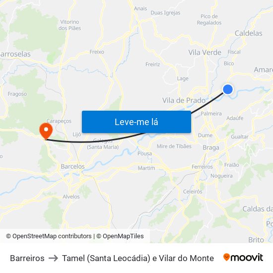 Barreiros to Tamel (Santa Leocádia) e Vilar do Monte map