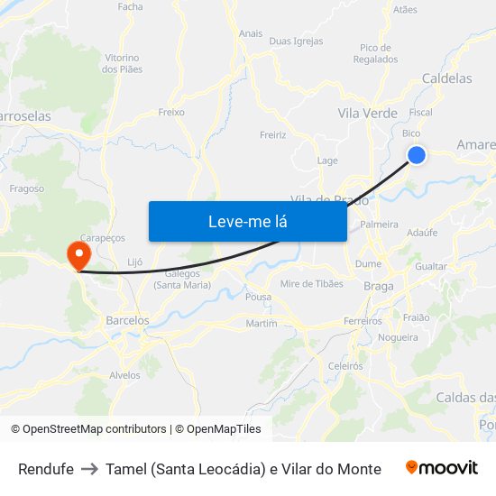 Rendufe to Tamel (Santa Leocádia) e Vilar do Monte map