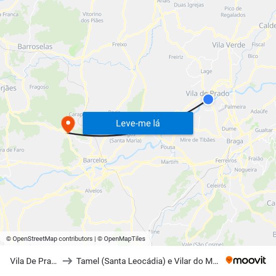 Vila De Prado to Tamel (Santa Leocádia) e Vilar do Monte map