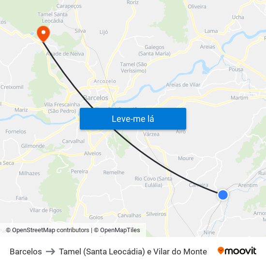 Barcelos to Tamel (Santa Leocádia) e Vilar do Monte map