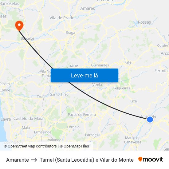Amarante to Tamel (Santa Leocádia) e Vilar do Monte map