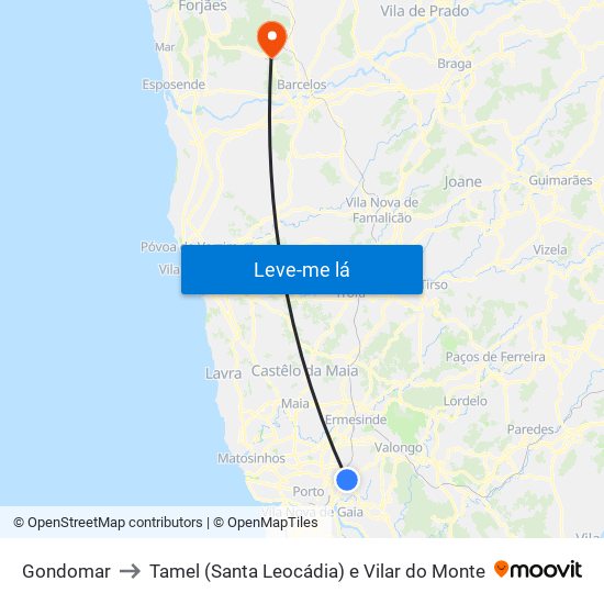 Gondomar to Tamel (Santa Leocádia) e Vilar do Monte map