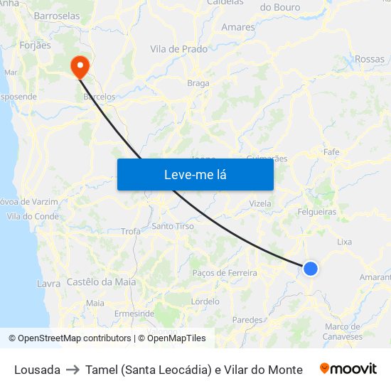 Lousada to Tamel (Santa Leocádia) e Vilar do Monte map