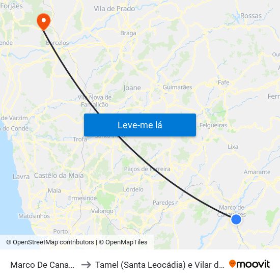 Marco De Canaveses to Tamel (Santa Leocádia) e Vilar do Monte map