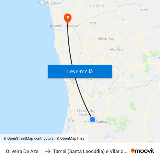 Oliveira De Azeméis to Tamel (Santa Leocádia) e Vilar do Monte map