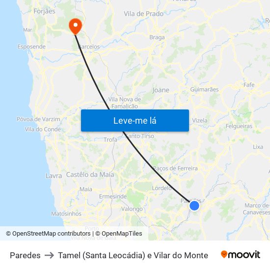 Paredes to Tamel (Santa Leocádia) e Vilar do Monte map