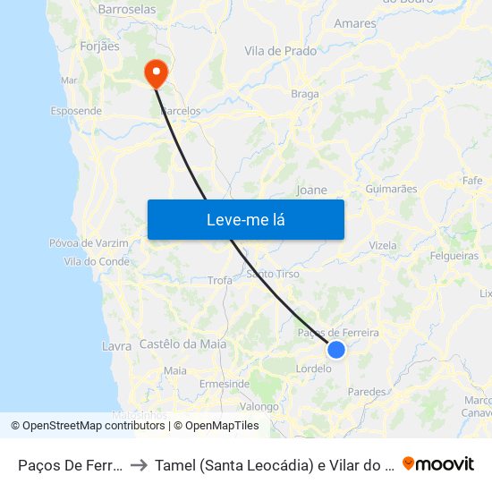 Paços De Ferreira to Tamel (Santa Leocádia) e Vilar do Monte map