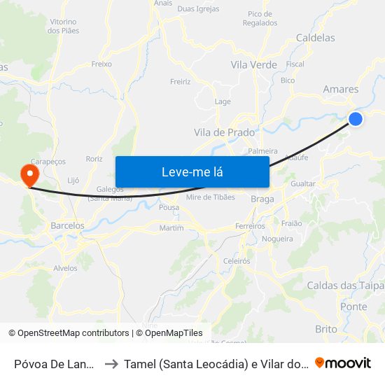 Póvoa De Lanhoso to Tamel (Santa Leocádia) e Vilar do Monte map
