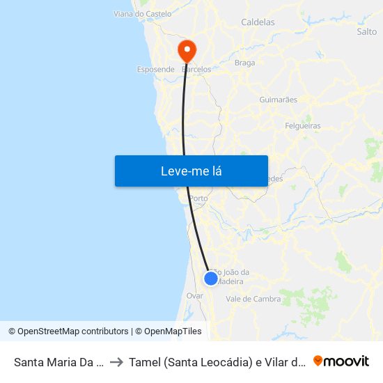 Santa Maria Da Feira to Tamel (Santa Leocádia) e Vilar do Monte map