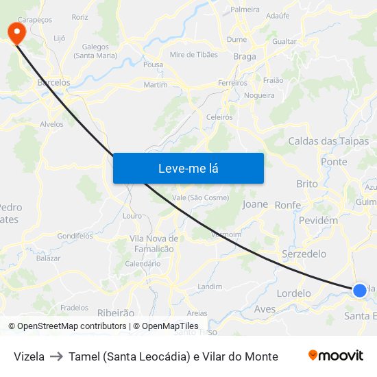 Vizela to Tamel (Santa Leocádia) e Vilar do Monte map