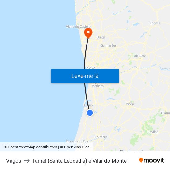 Vagos to Tamel (Santa Leocádia) e Vilar do Monte map