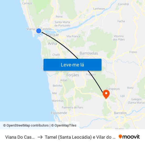 Viana Do Castelo to Tamel (Santa Leocádia) e Vilar do Monte map