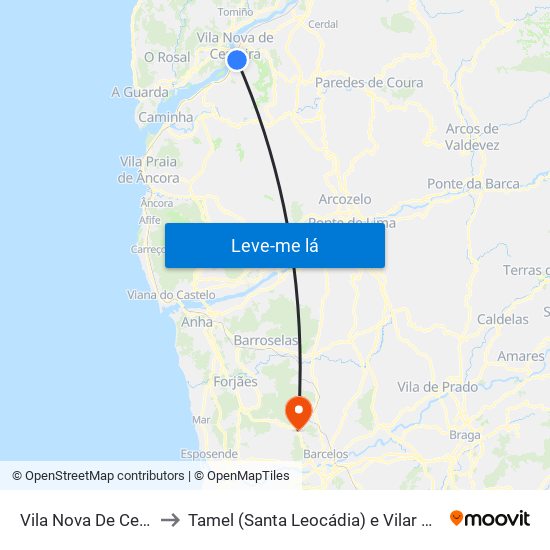 Vila Nova De Cerveira to Tamel (Santa Leocádia) e Vilar do Monte map