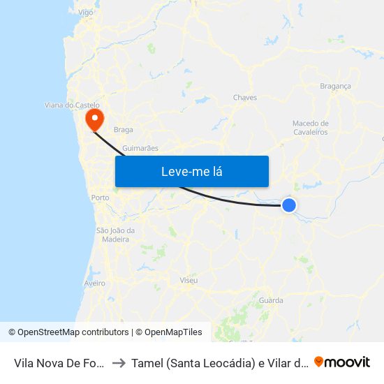 Vila Nova De Foz Côa to Tamel (Santa Leocádia) e Vilar do Monte map