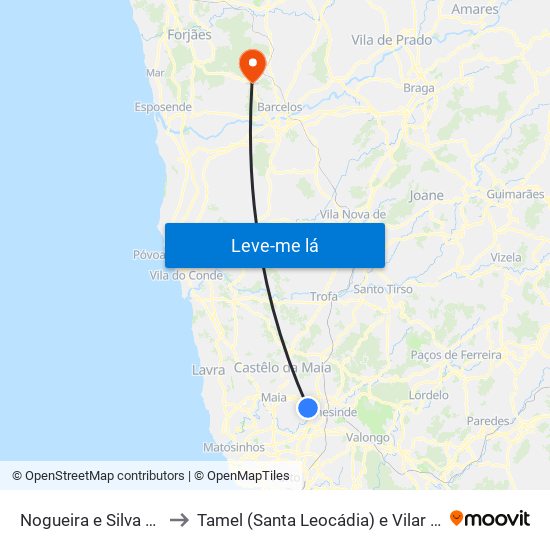 Nogueira e Silva Escura to Tamel (Santa Leocádia) e Vilar do Monte map