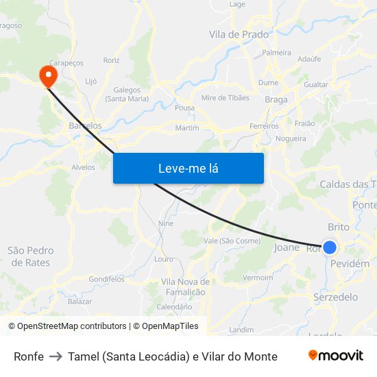 Ronfe to Tamel (Santa Leocádia) e Vilar do Monte map