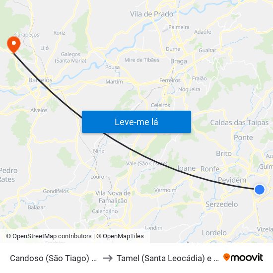 Candoso (São Tiago) e Mascotelos to Tamel (Santa Leocádia) e Vilar do Monte map