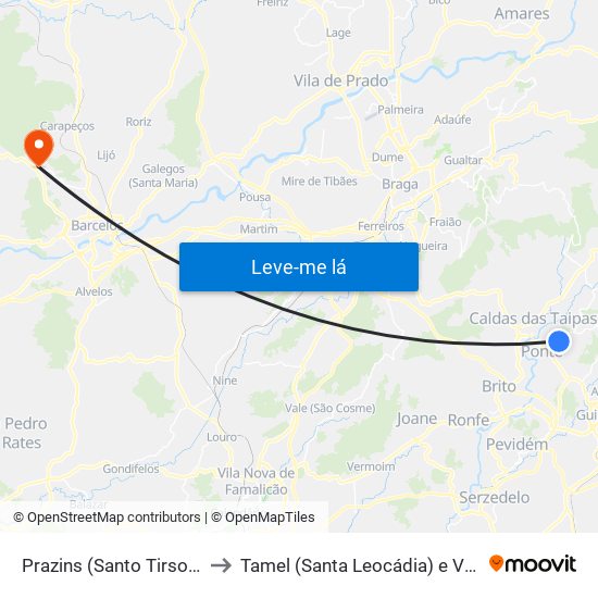 Prazins (Santo Tirso) e Corvite to Tamel (Santa Leocádia) e Vilar do Monte map