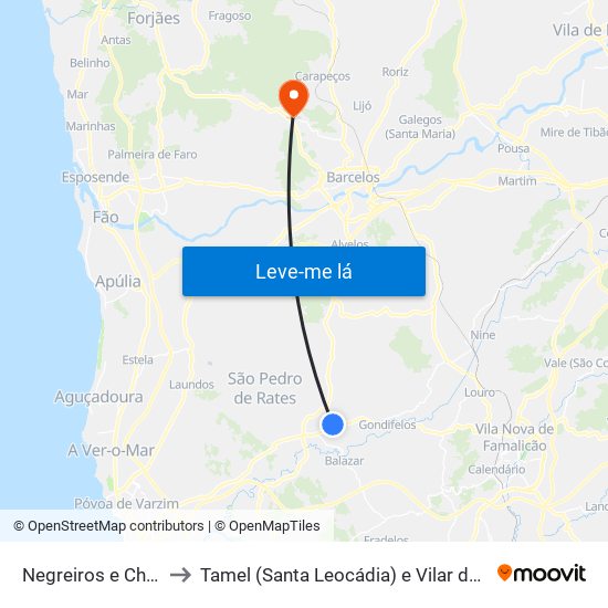Negreiros e Chavão to Tamel (Santa Leocádia) e Vilar do Monte map